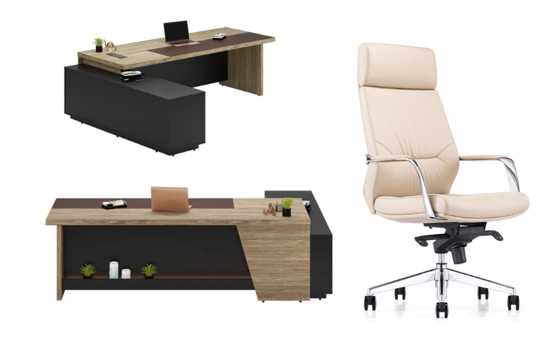 Sự kết hợp sang trọng giữa bàn giám đốc cao cấp cùng ghế da hiện đại 