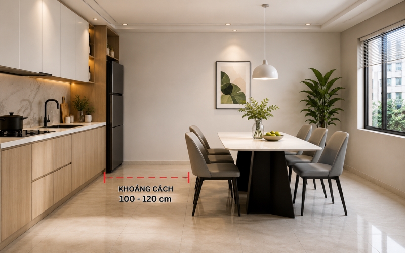 Khoảng cách bố trí bàn ăn