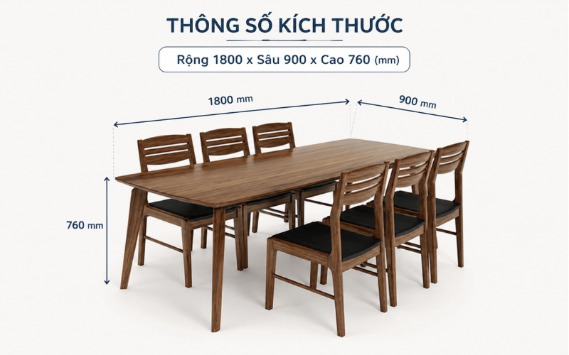 Xem xét kích thước tổng thể bàn ăn