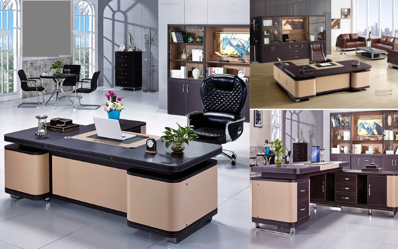Bàn BOSS62 chủ tịch kết hợp gỗ và da