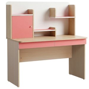Mẫu bàn học liền kệ BHS407 màu hồng