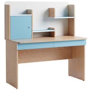 Mẫu bàn học liền kệ BHS407 màu xanh