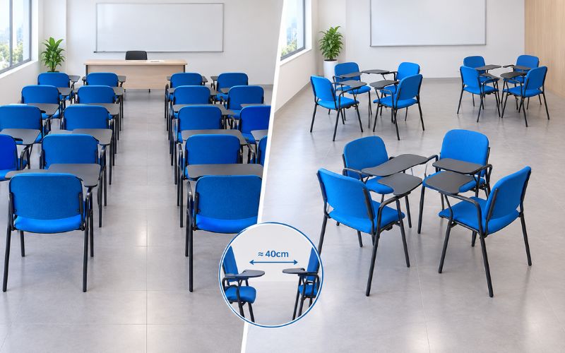 Cách sắp xếp ghế liền bàn thông thoáng 